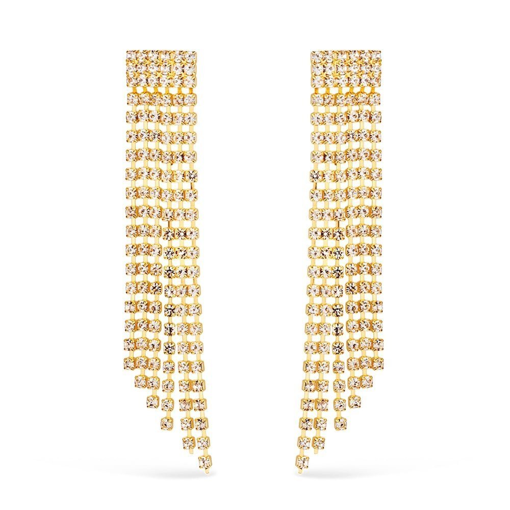Brinco Dourado de Luxo com Pedras de Strass