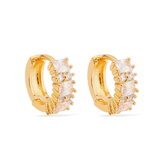 Brinco Dourado de Argolinha com Pedras de Zircônia