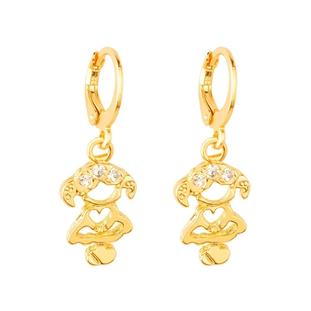 Brinco Dourado de Argolinha Menina Pedras Zircônia