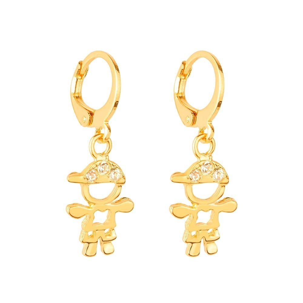 Brinco Dourado de Argolinha Menino Pedras Zircônia