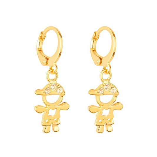 Brinco Dourado de Argolinha Menino Pedras Zircônia