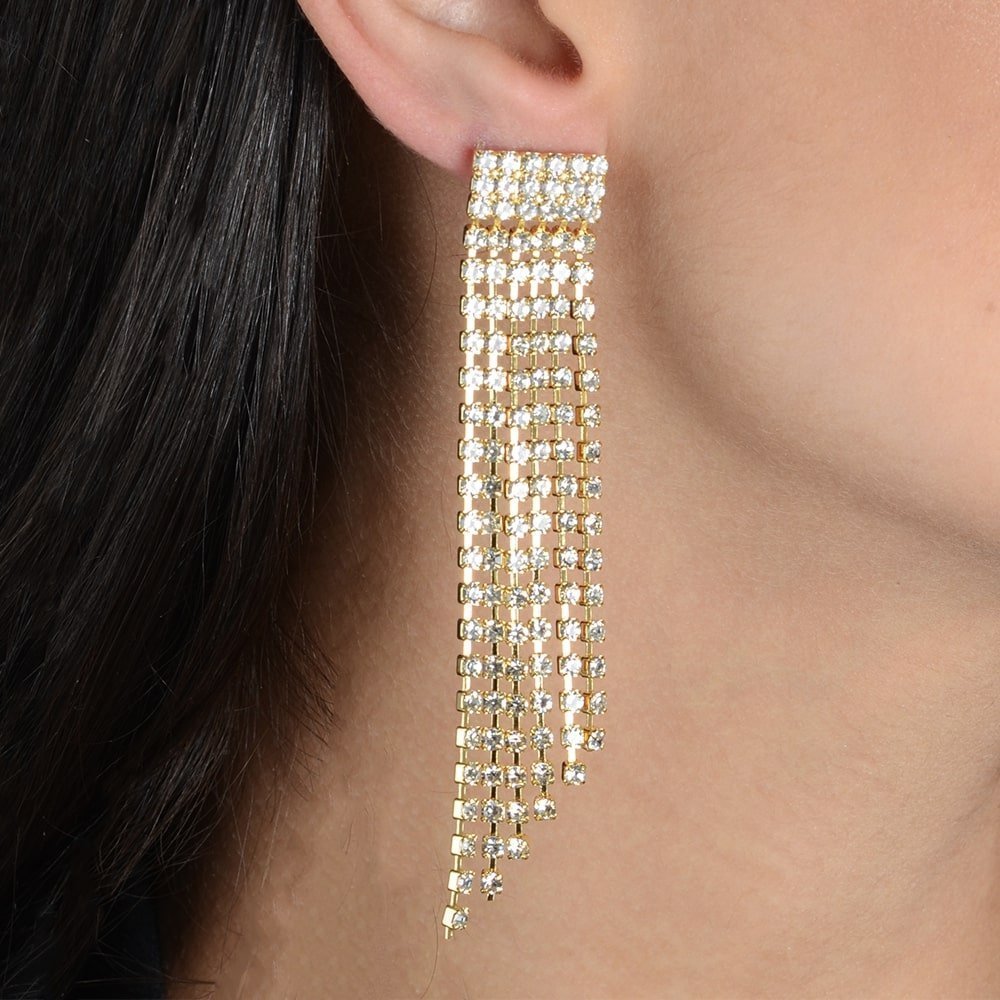 Brinco Dourado de Luxo com Pedras de Strass