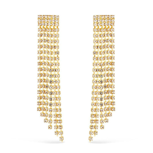 Brinco Dourado de Luxo com Pedras de Strass
