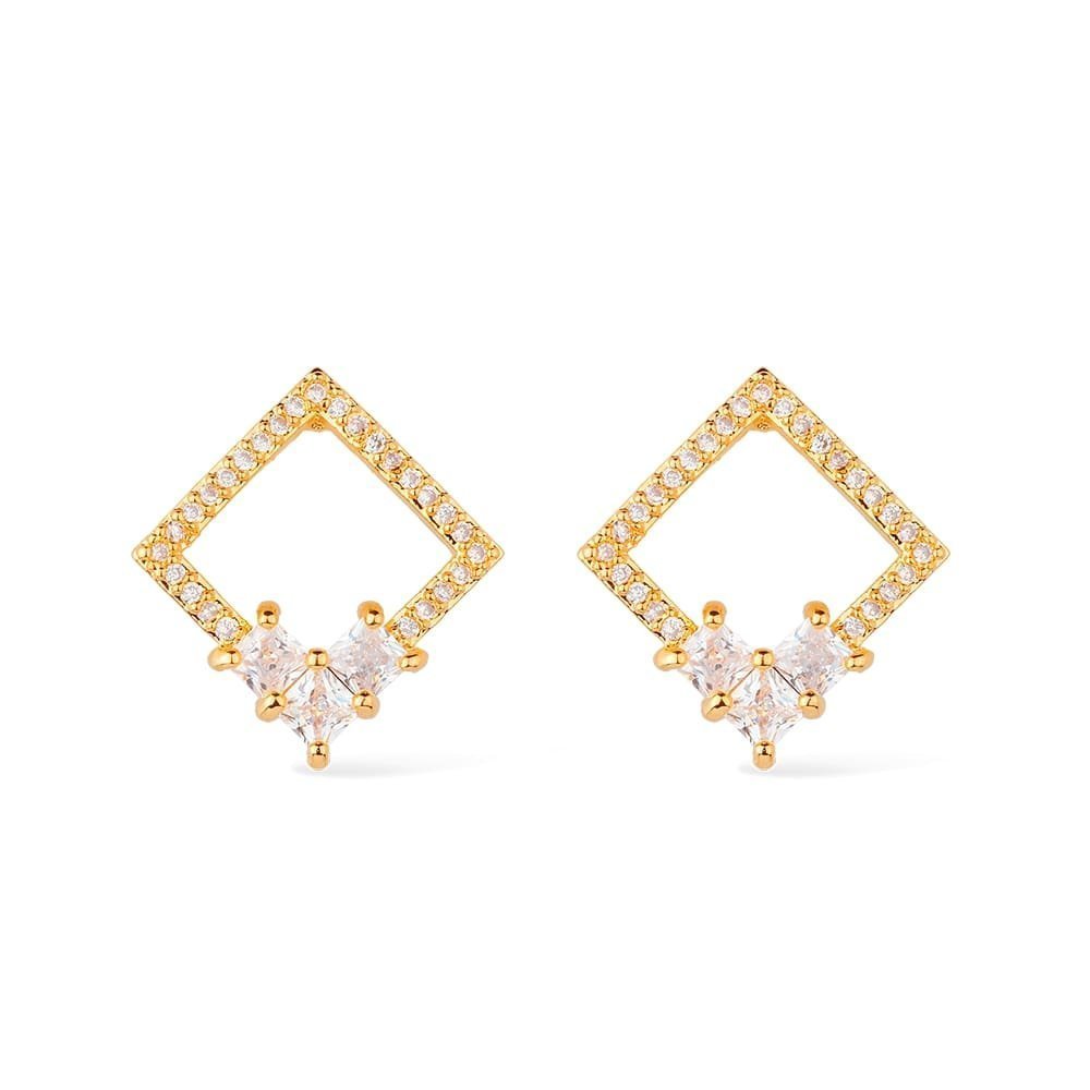 Brinco Dourado Quadrado com Pedras de Zircônia