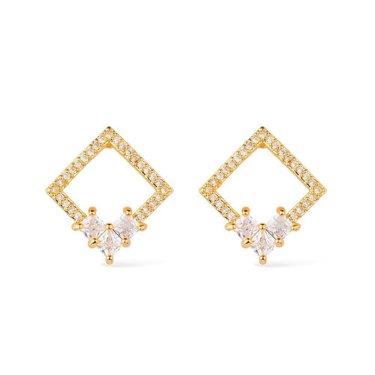 Brinco Dourado Quadrado com Pedras de Zircônia