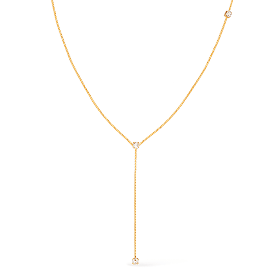 Colar Dourado Gravatinha com Pontos de Luz em Zircônia