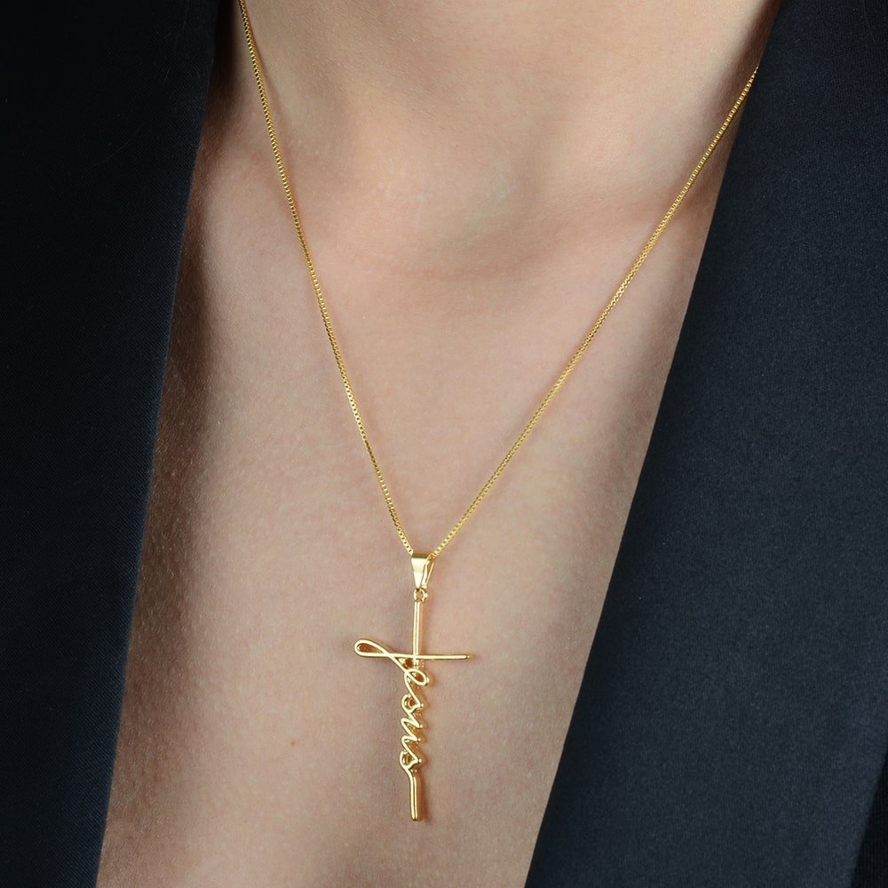 Colar Dourado Religioso de Cruz