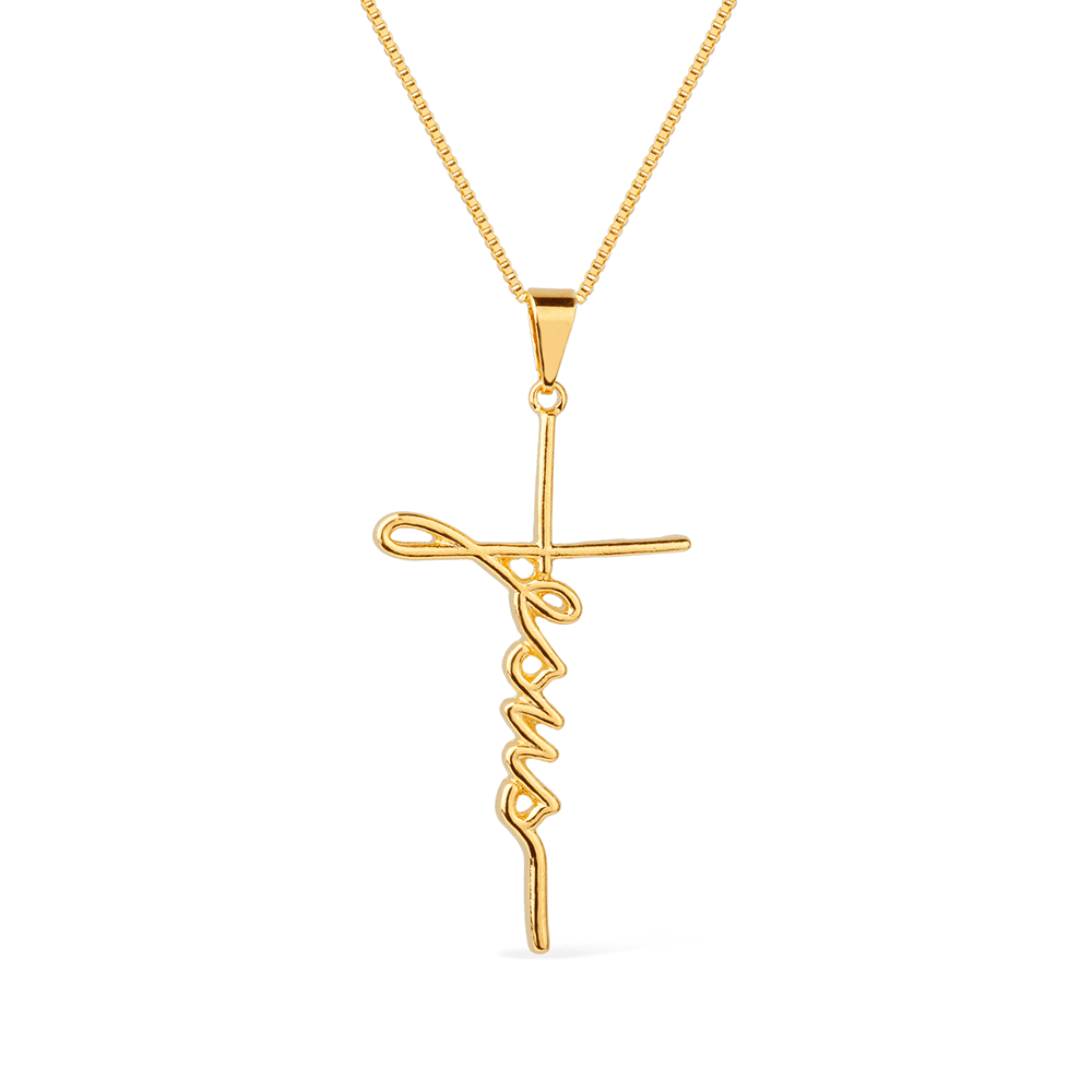 Colar Dourado Religioso de Cruz