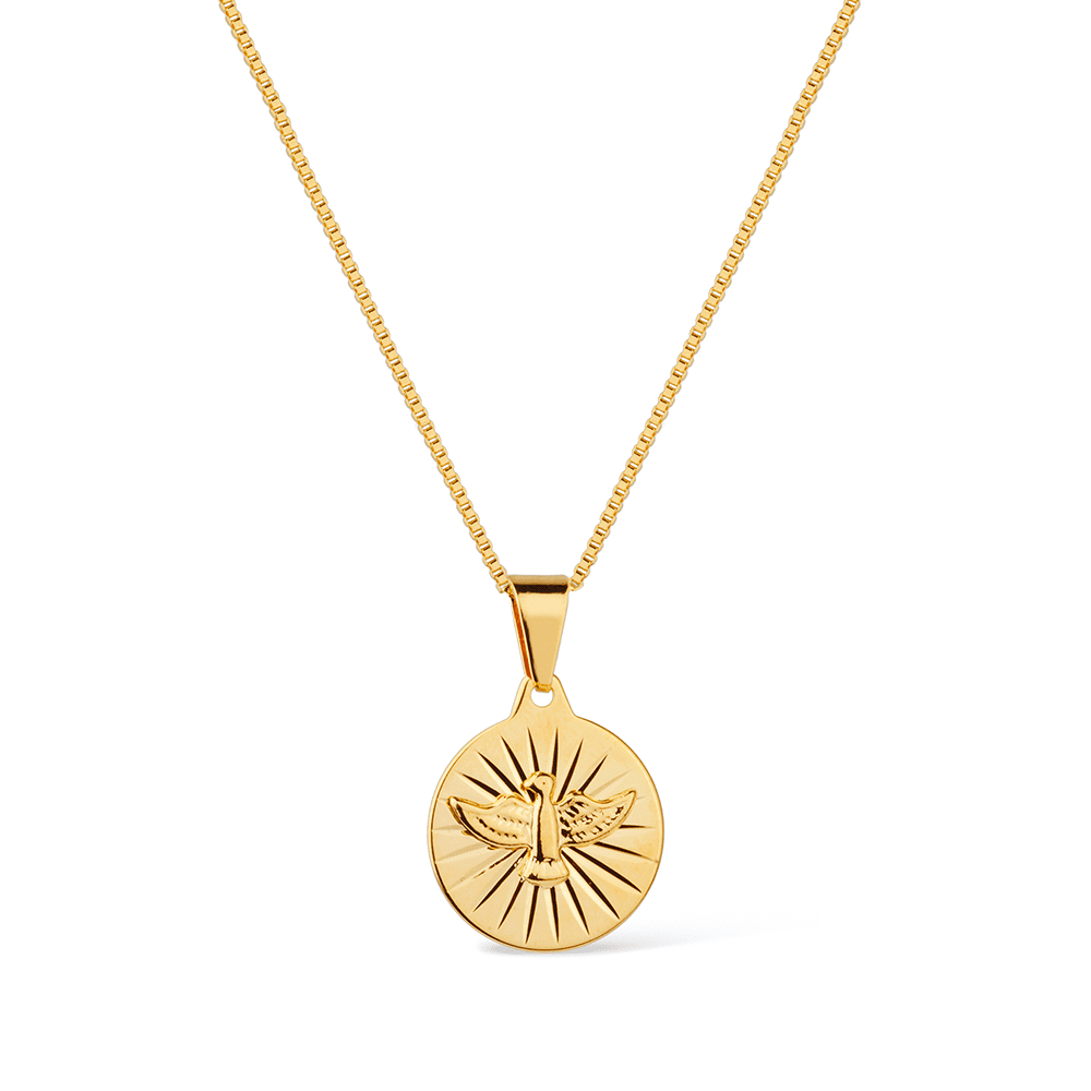 Colar Dourado Religioso Medalha Espírito Santo