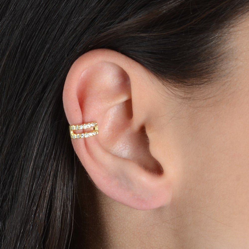 Piercing Dourado de Pressão com Pedras de Zircônia