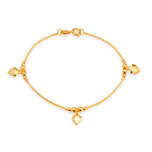 Pulseira Dourada Lisa com Pingentes de Coração
