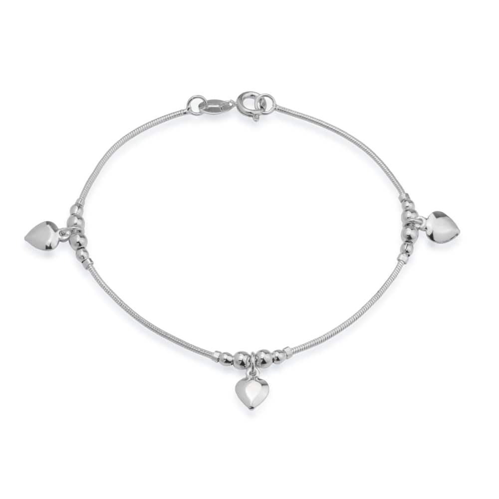 Pulseira Prateada Lisa com Pingentes de Coração