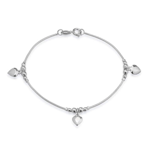 Pulseira Prateada Lisa com Pingentes de Coração